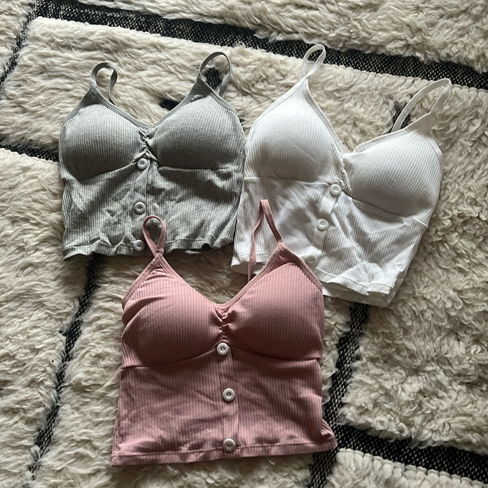 NWOT 3-Pack Built in Bra Push Up Crop Tank Tops